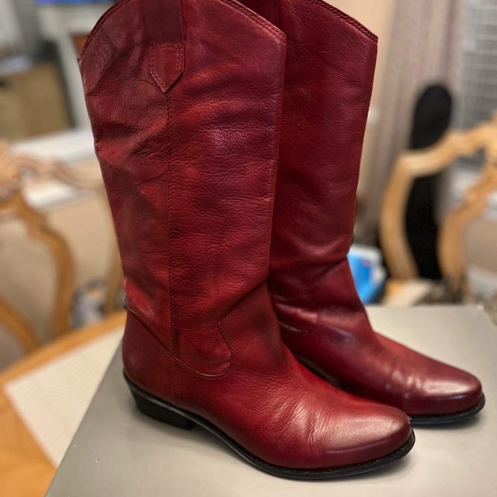 Cherry Red Soft Leather Cowboy Boots